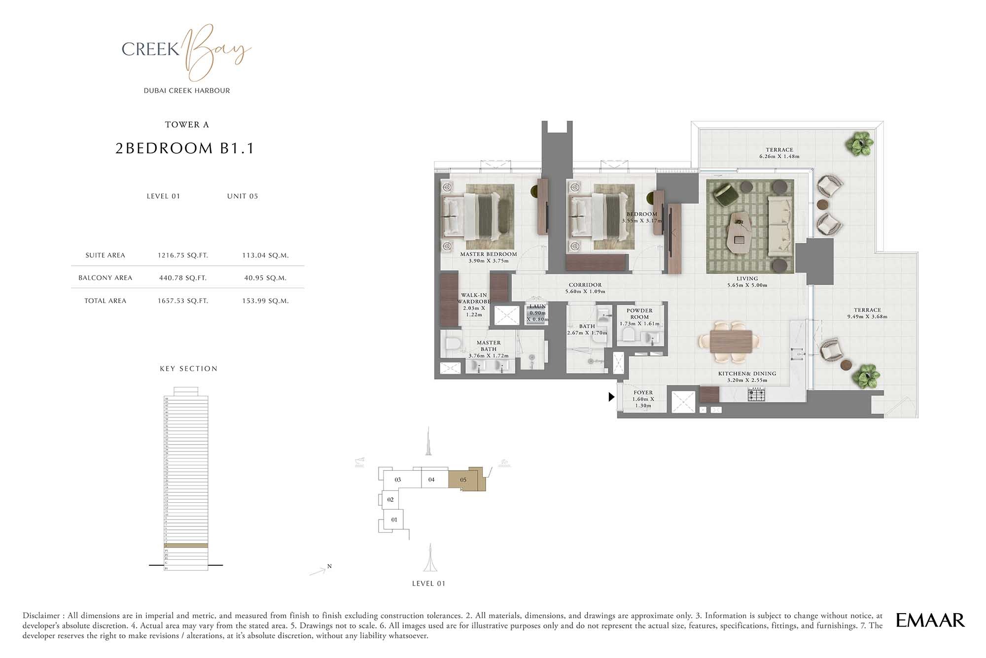 Emaar Creek Bay 2 Beds Layout