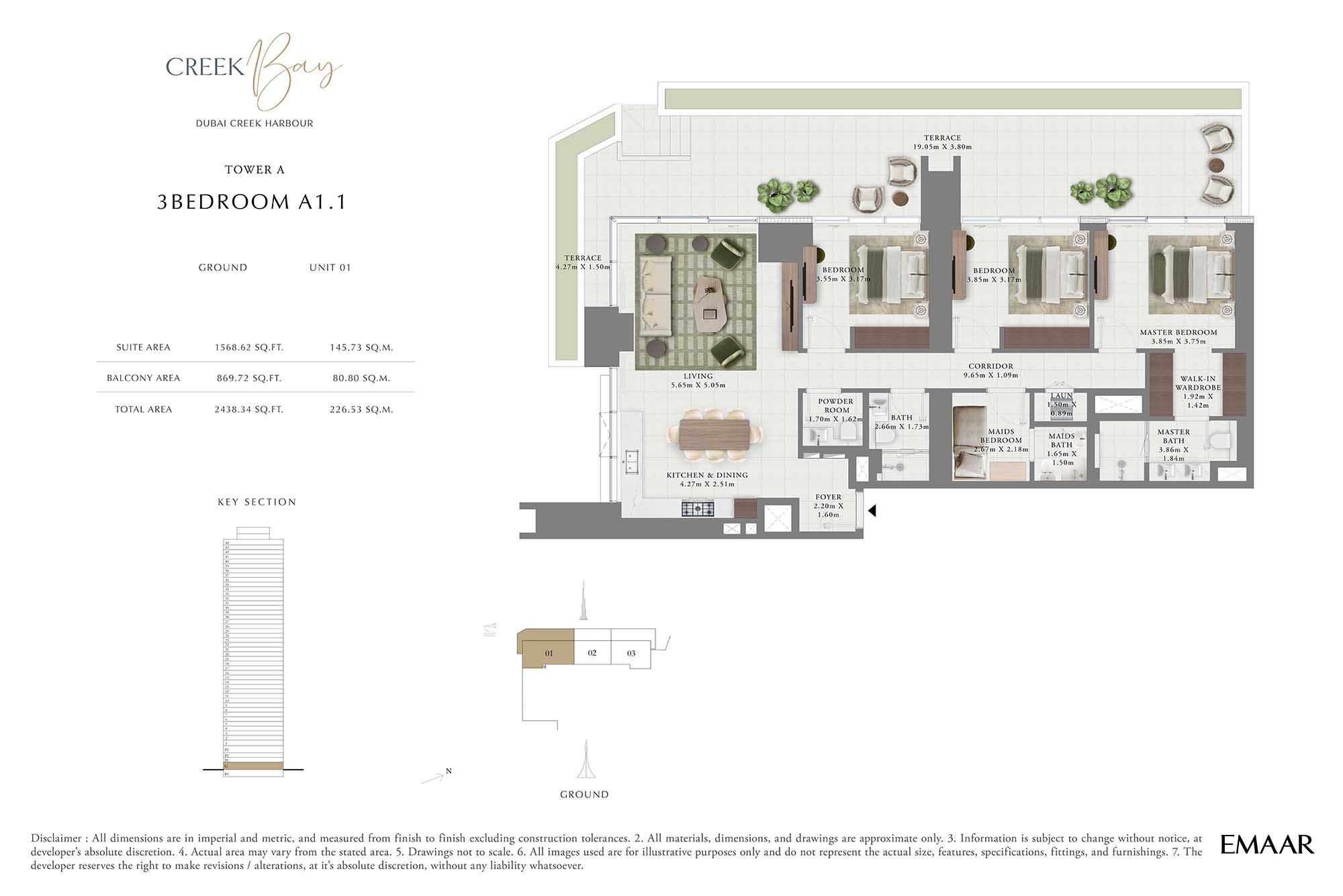 Emaar Creek Bay 3 Beds Layout