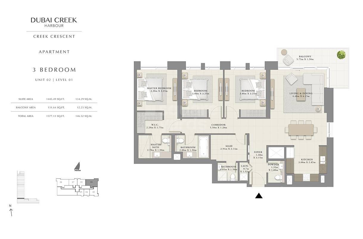Emaar Creek Crescent 3 Beds Layout