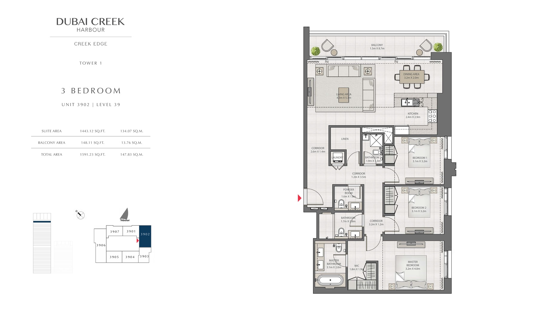 3 Beds 1591 Sq. Ft. Apartment in Emaar Creek Edge