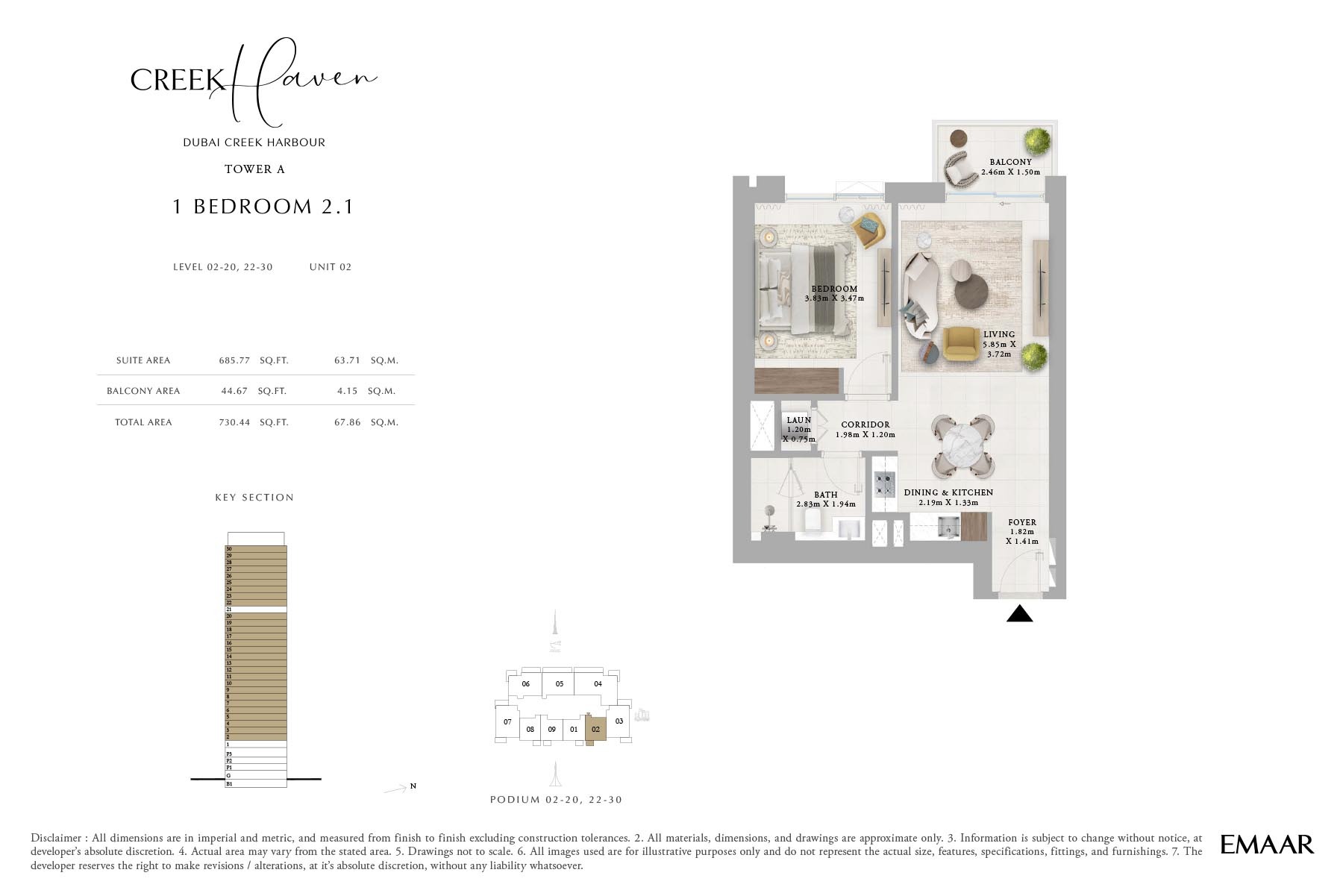 Emaar Creek Haven 1 Bed Layout