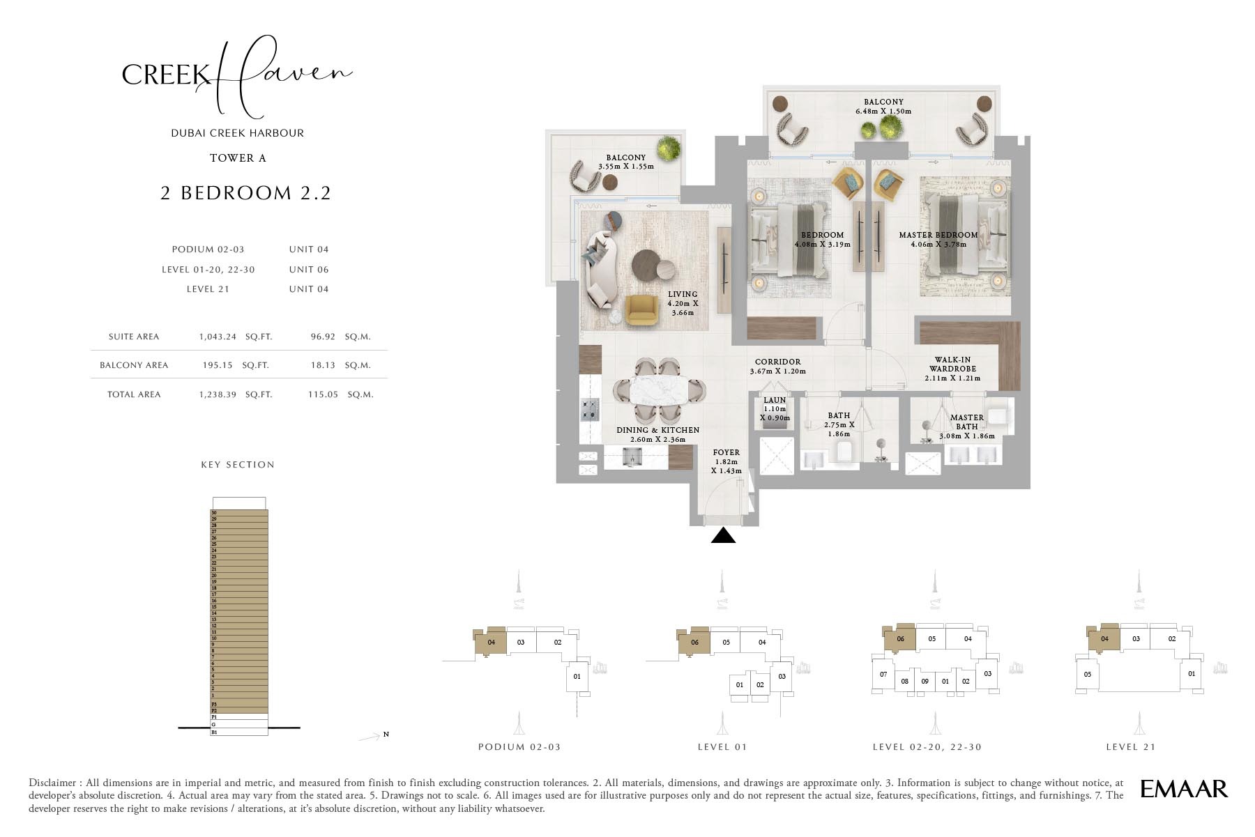 Emaar Creek Haven 2 Beds Layout