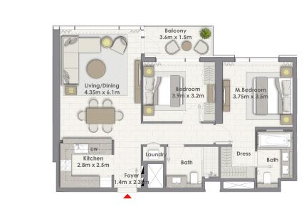 Emaar Creek Rise 2 Beds Layout