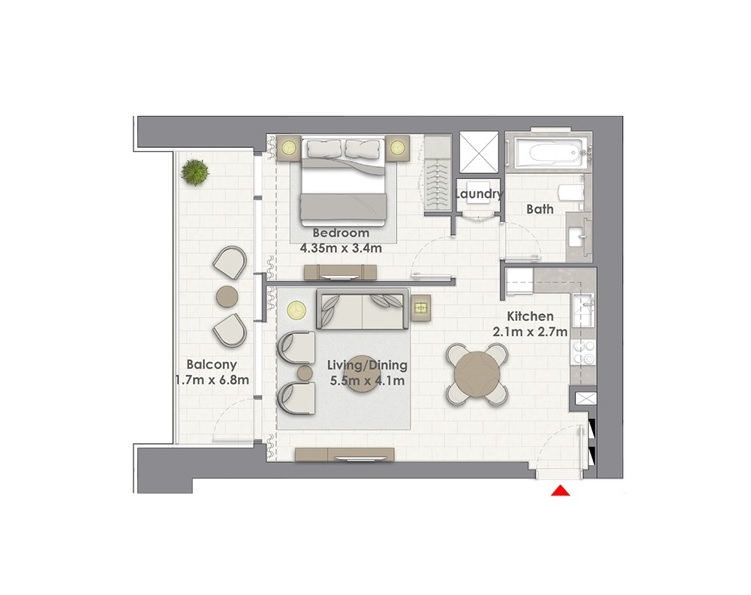 Emaar Creek Rise 1 Bed Layout
