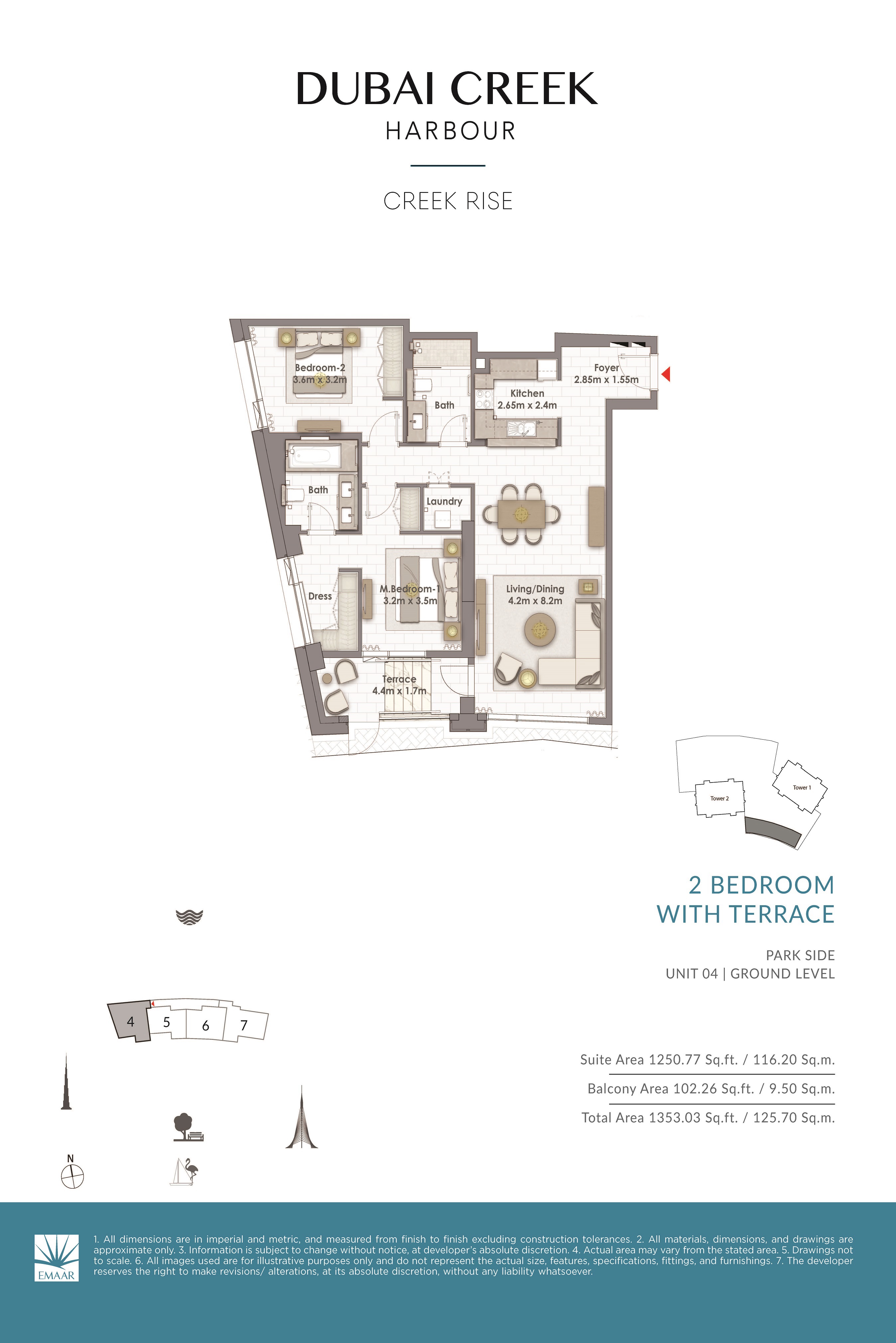 Emaar Creek Rise 2 Beds Layout
