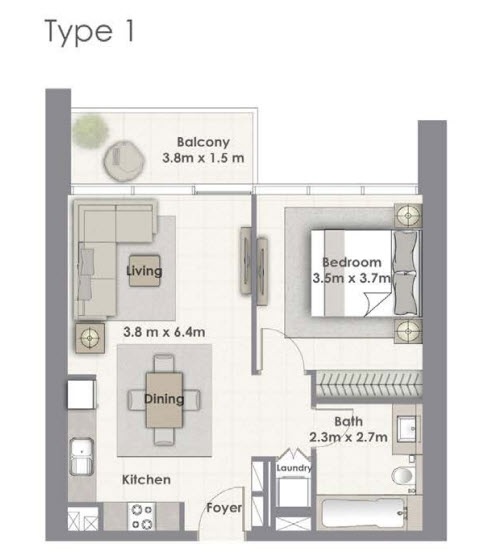 Emaar Creekside 18 1 Bed Layout