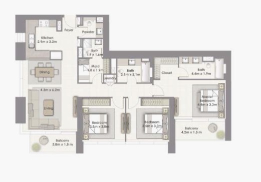 3 Beds 1630 Sq. Ft. Apartment in Emaar Creekside 18