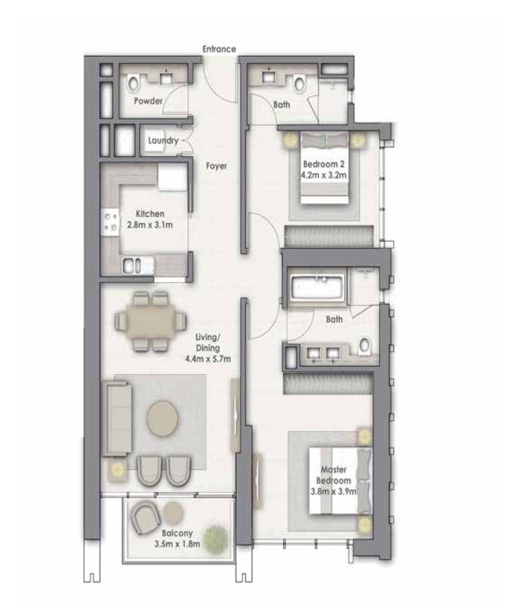 Emaar Downtown Views 1 And 2 2 Beds Layout
