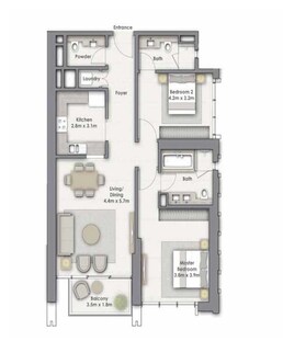 2 Beds 1215 Sq. Ft. Apartment in Emaar Downtown Views 1 And 2