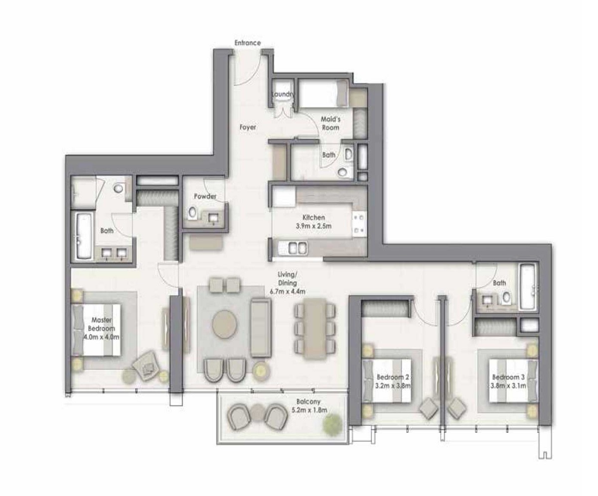 Emaar Downtown Views 1 And 2 3 Beds Layout