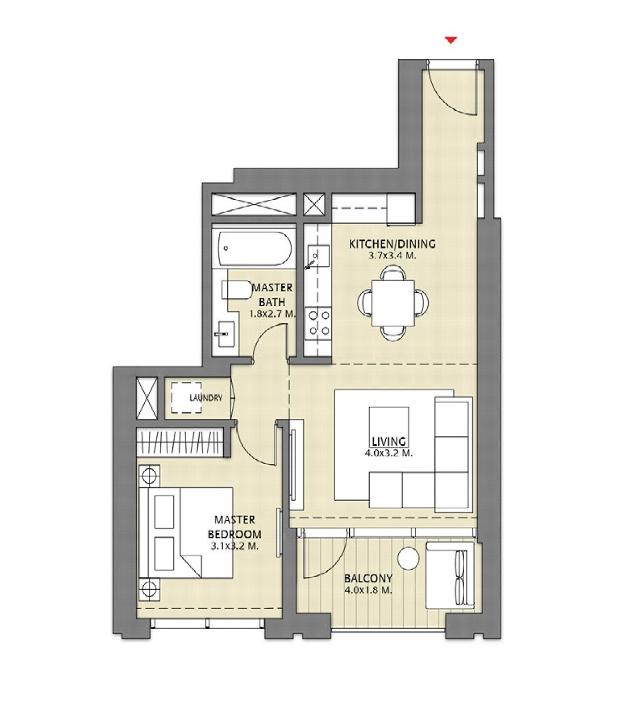 Emaar Downtown Views 2 1 Bed Layout