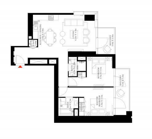Emaar Downtown Views 2 2 Beds Layout