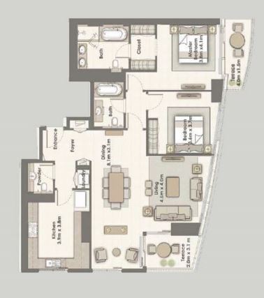 2 Beds 1636 Sq. Ft. Apartment in Emaar Dubai Creek Residences