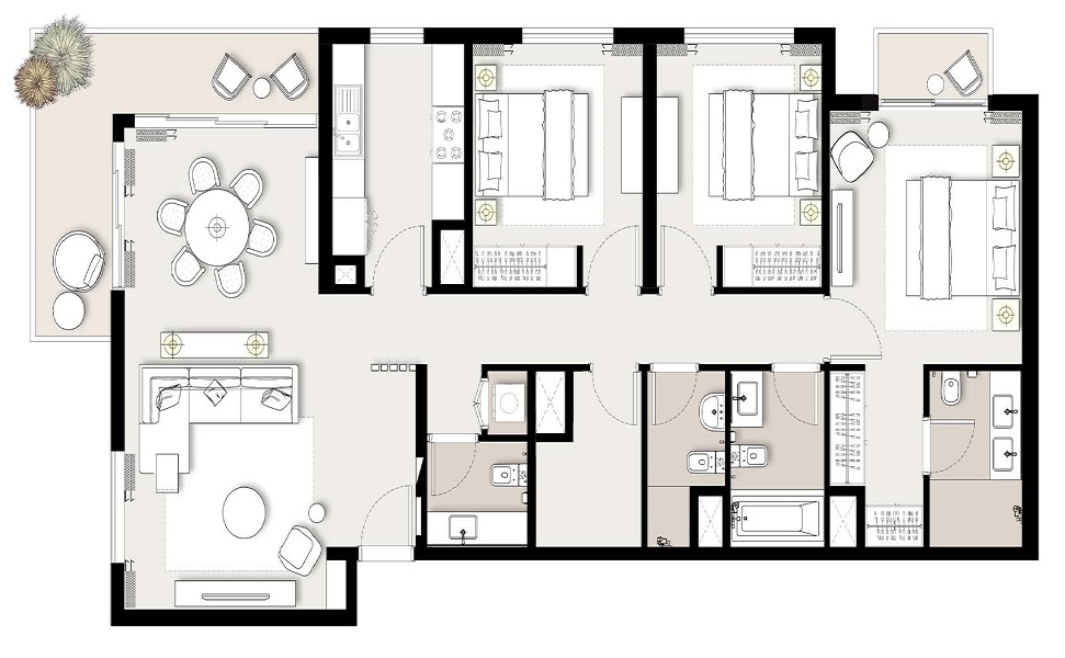 Emaar Executive Residences 3 Beds Layout