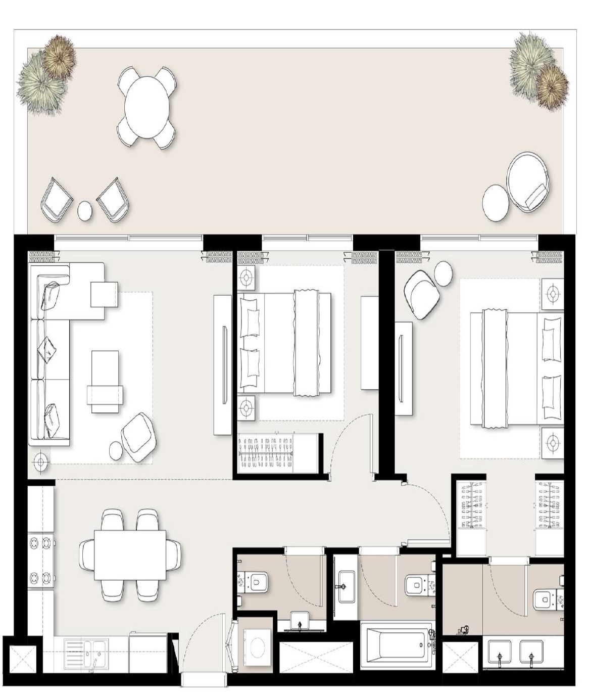 Emaar Executive Residences 2 Beds Layout