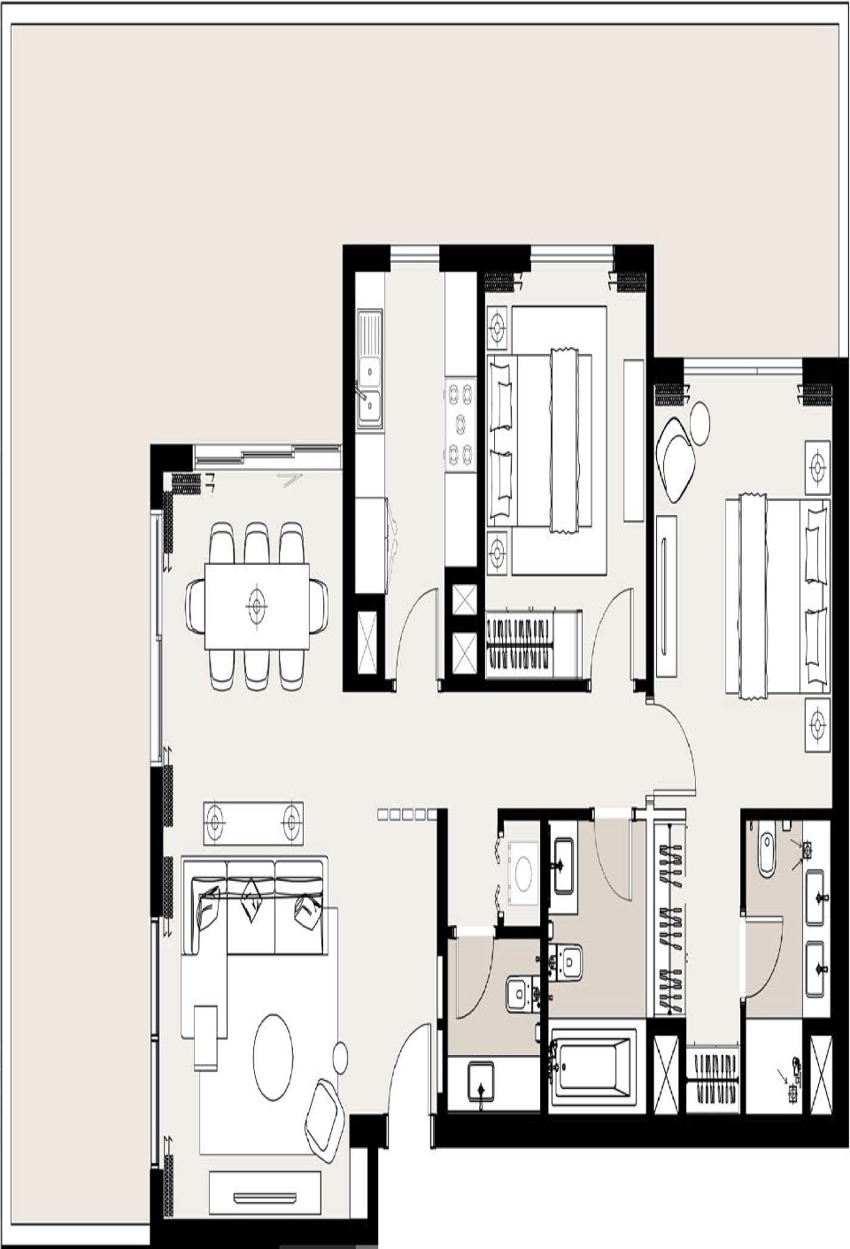 Emaar Executive Residences 2 Beds Layout