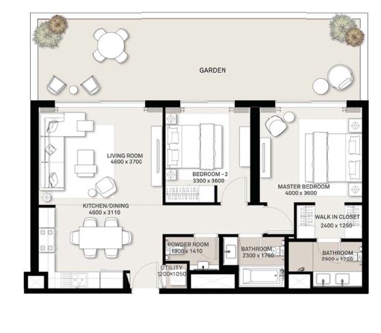 Emaar Executive Residences 2 Beds Layout