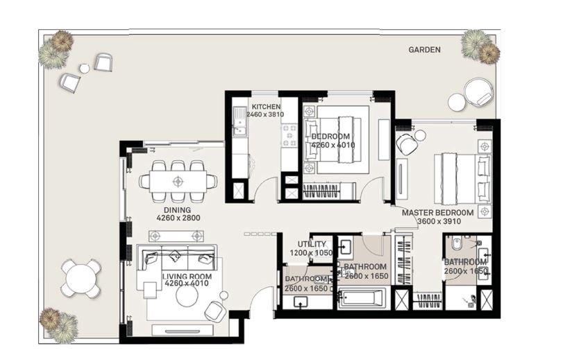 Emaar Executive Residences 2 Beds Layout