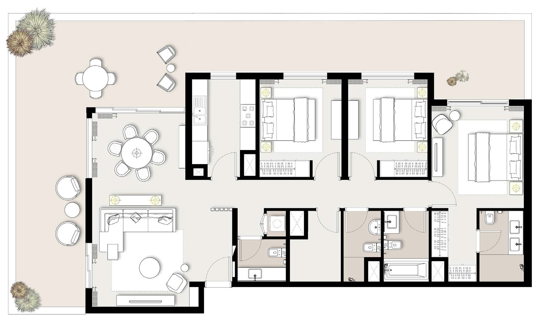 Emaar Executive Residences 3 Beds Layout