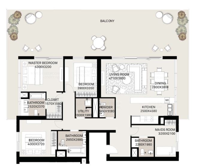 Emaar Executive Residences 3 Beds Layout
