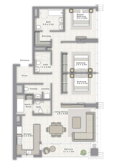3 Beds 1571 Sq. Ft. Apartment in Emaar Forte