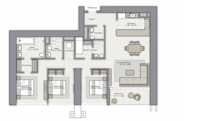3 Beds 1621 Sq. Ft. Apartment in Emaar Forte