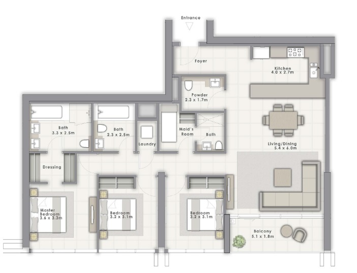 3 Beds 1677 Sq. Ft. Apartment in Emaar Forte