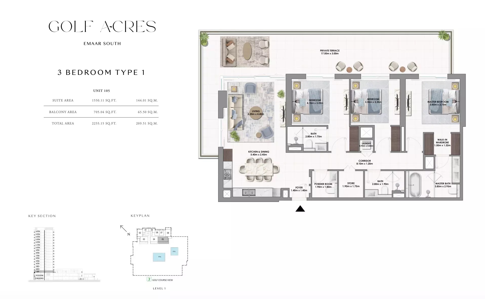 Emaar Golf Acres 3 Beds Layout