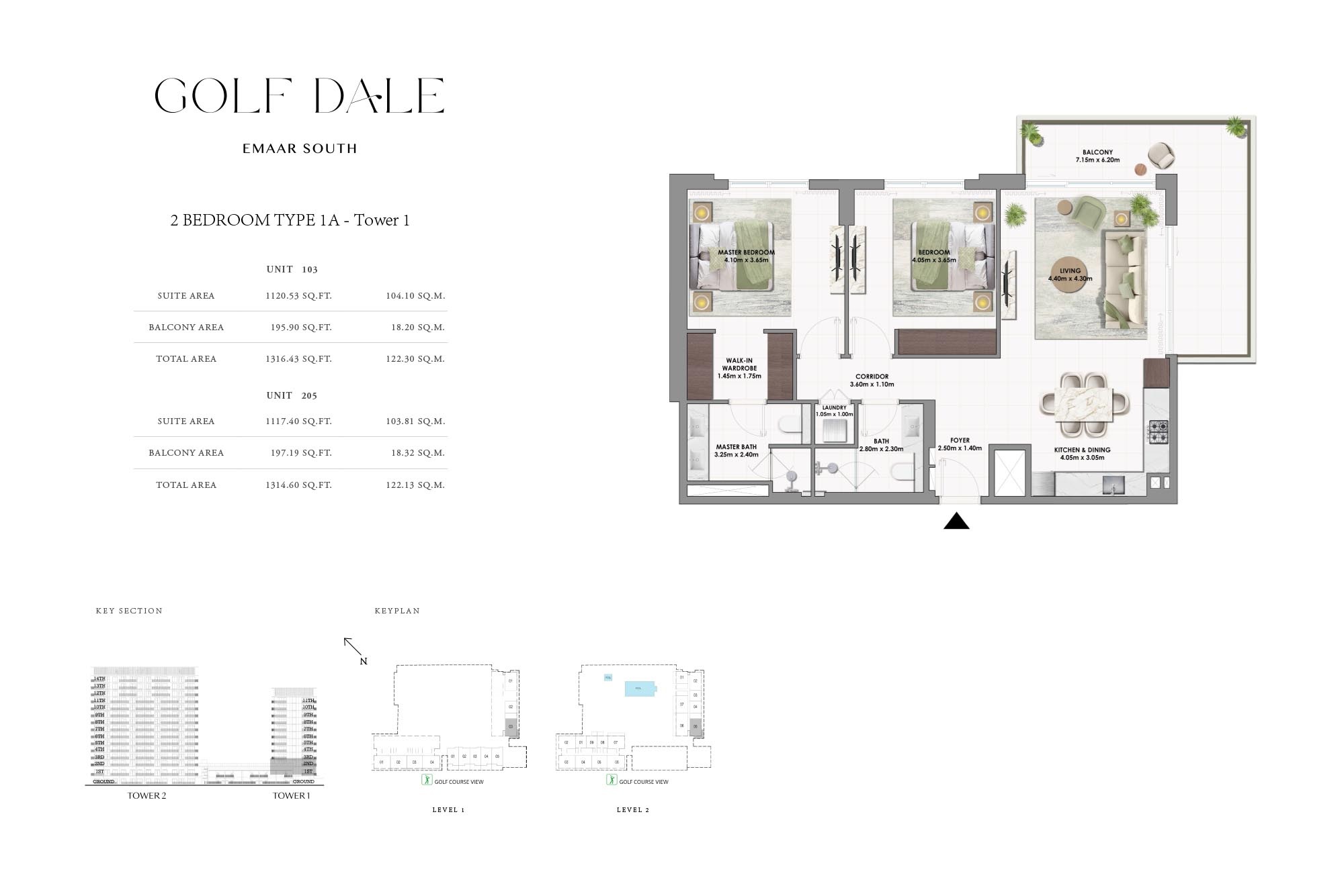 Emaar Golf Dale 2 Beds Layout