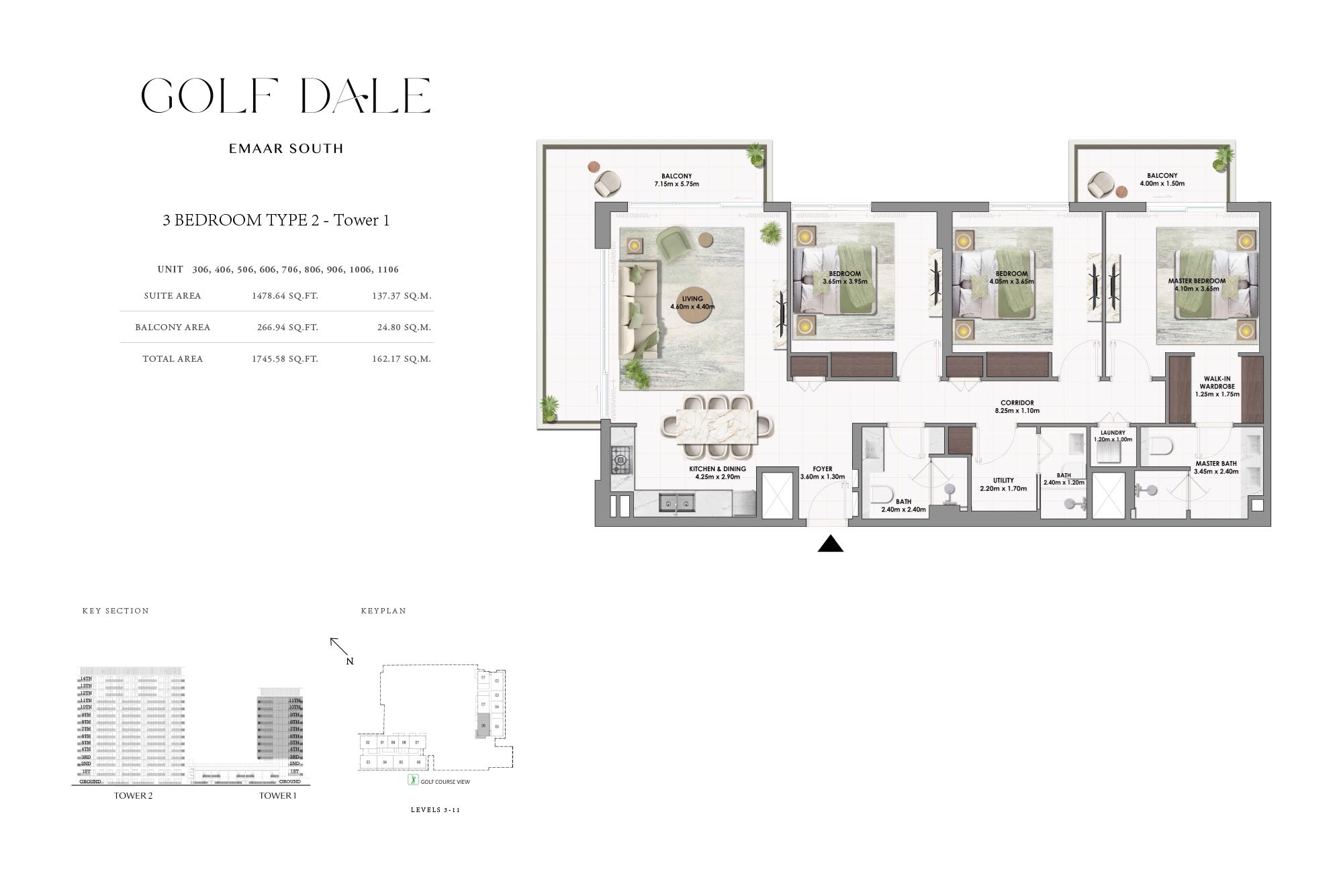 Emaar Golf Dale 3 Beds Layout