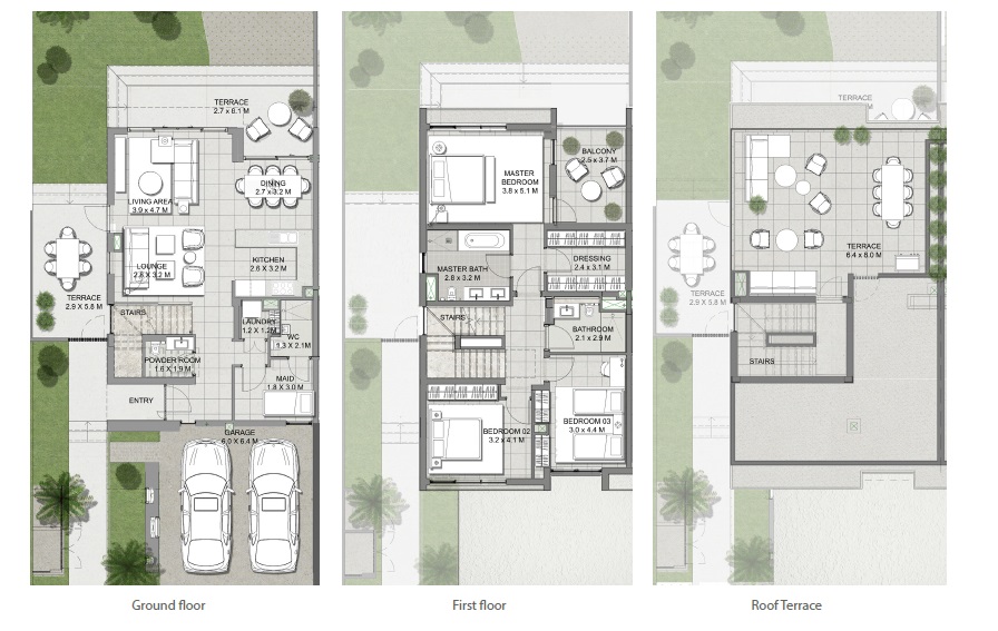 Emaar Golf Grove 3 Beds Layout