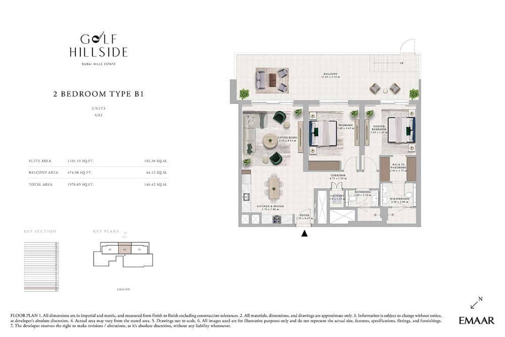 Emaar Golf Hillside 2 Beds Layout