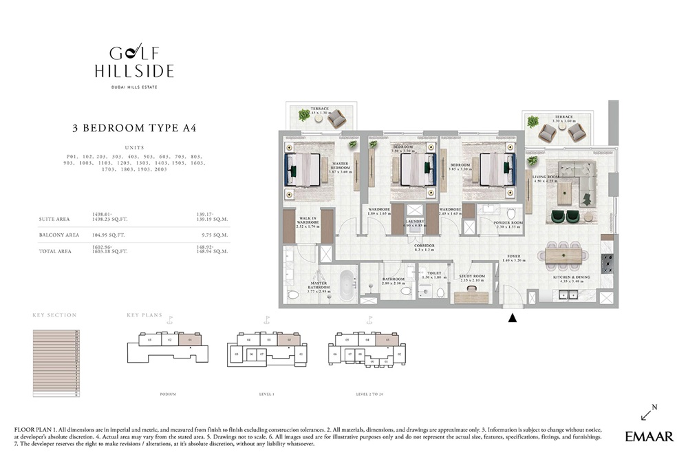 Emaar Golf Hillside 3 Beds Layout