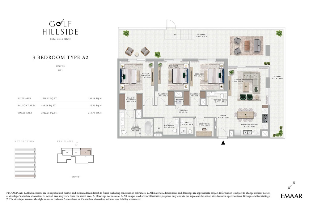 Emaar Golf Hillside 3 Beds Layout