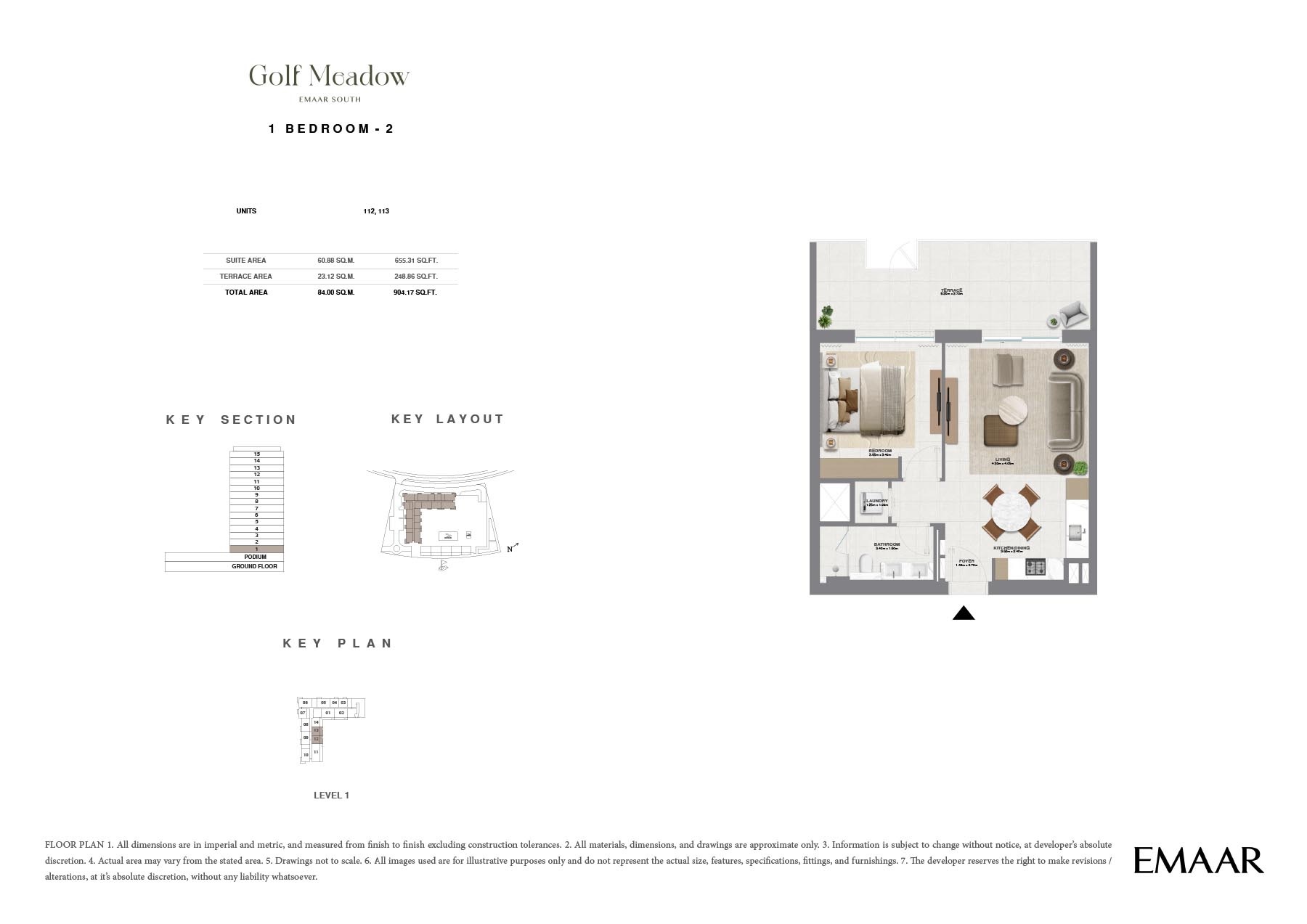 Emaar Golf Meadow 1 Bed Layout