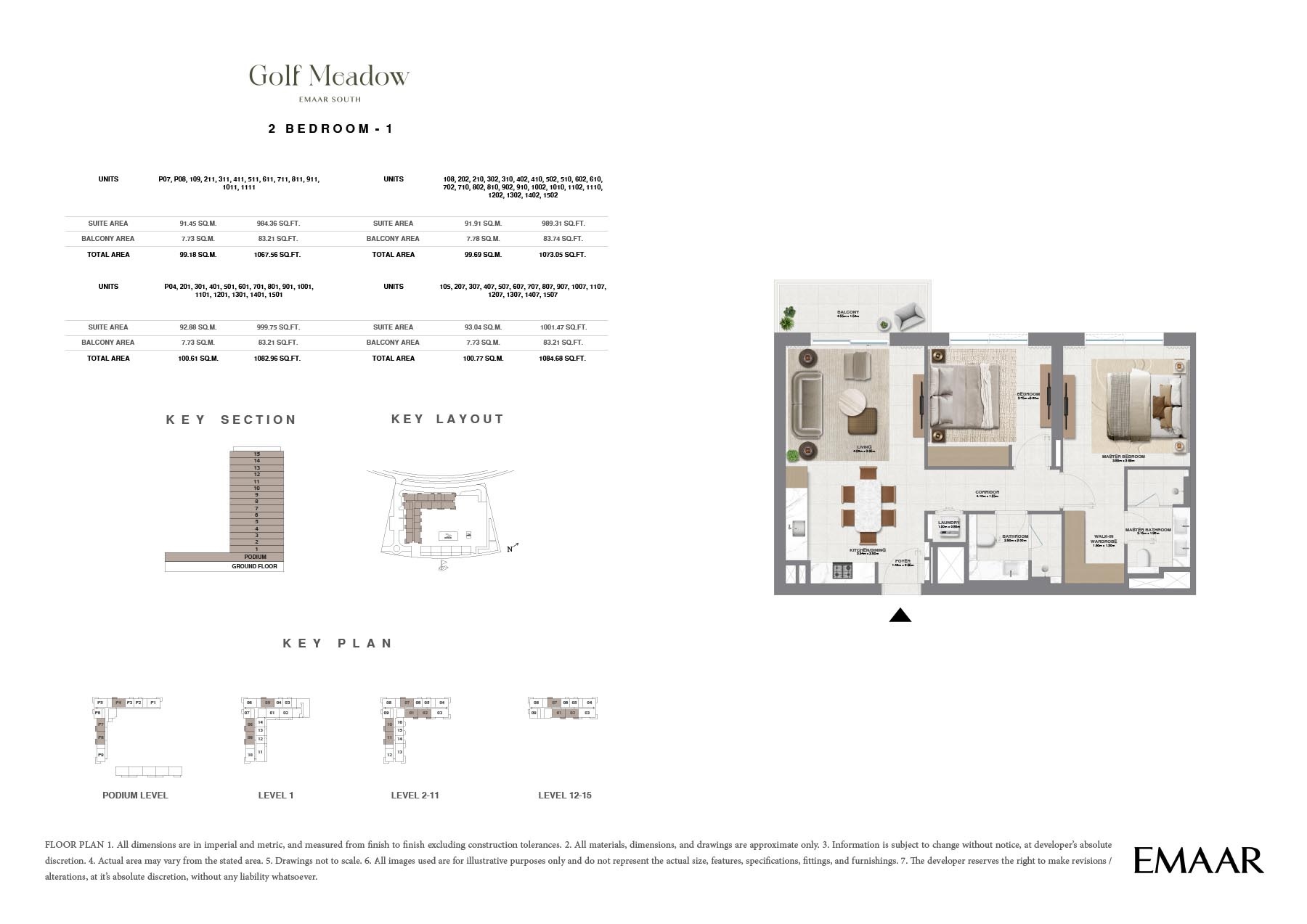 Emaar Golf Meadow 2 Beds Layout