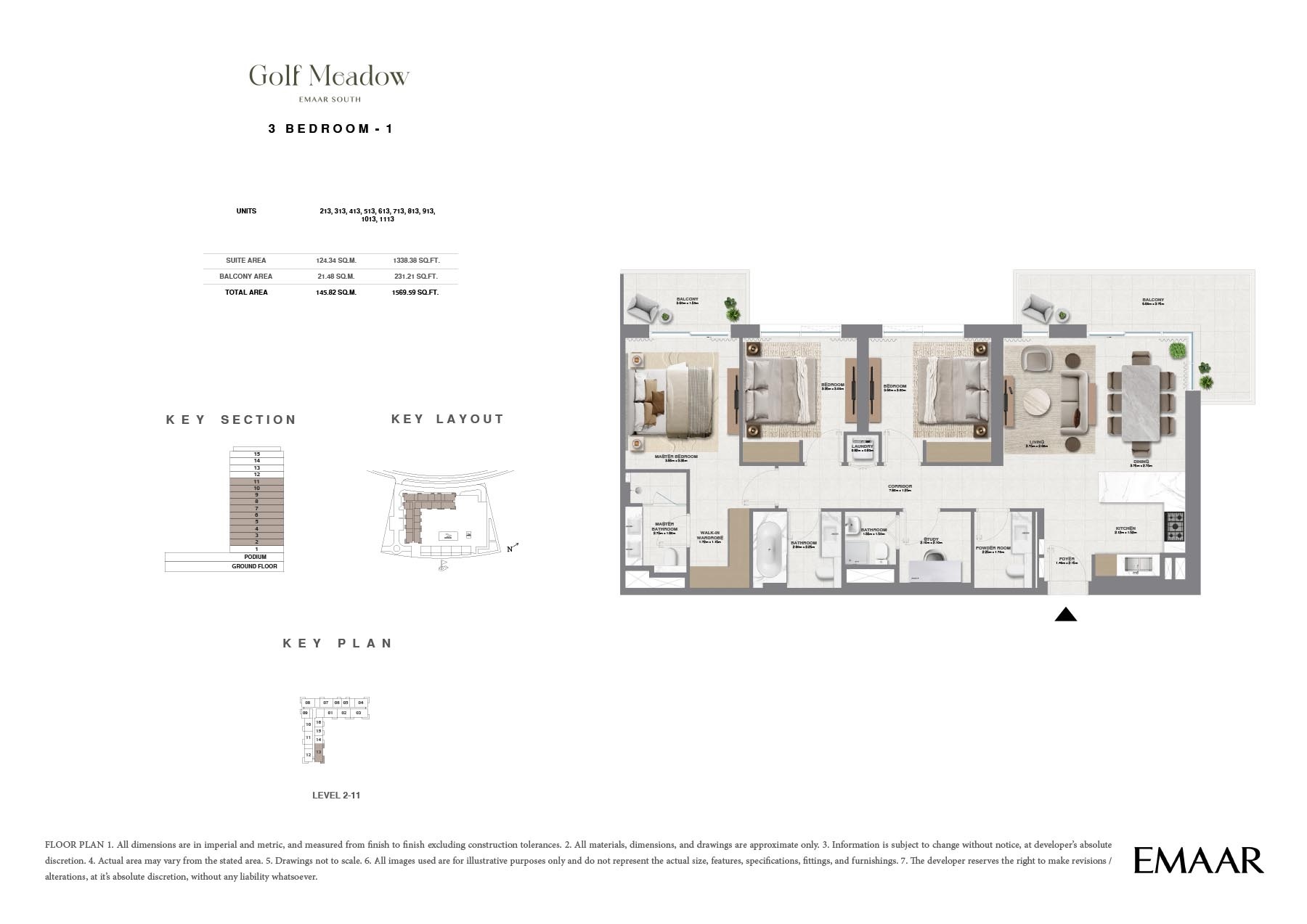 Emaar Golf Meadow 3 Beds Layout
