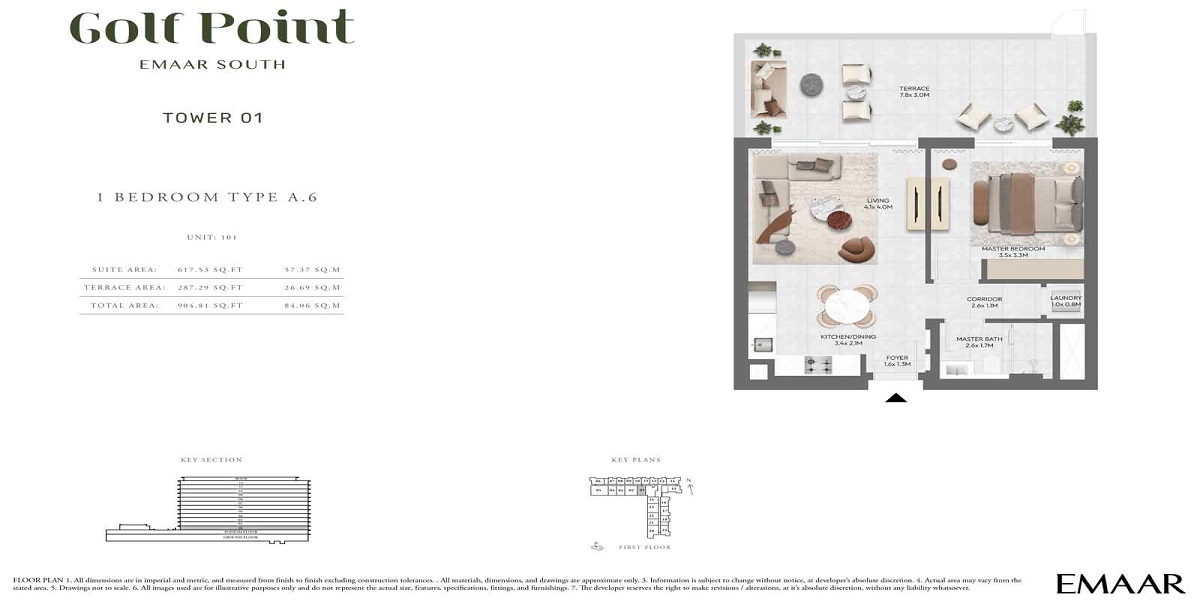 Emaar Golf Point 1 Bed Layout