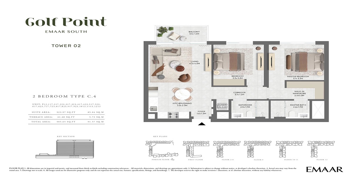 Emaar Golf Point 2 Beds Layout