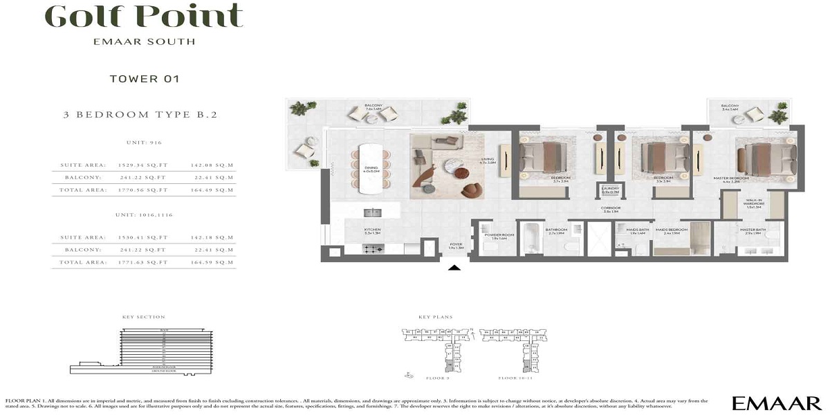 Emaar Golf Point 3 Beds Layout