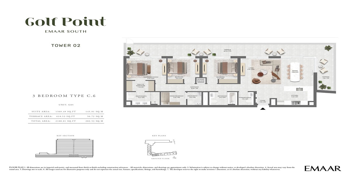 Emaar Golf Point 3 Beds Layout