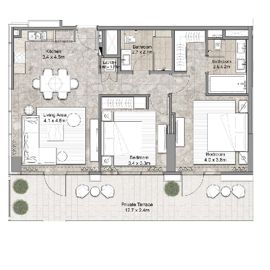 Emaar Golf Suites 2 Beds Layout