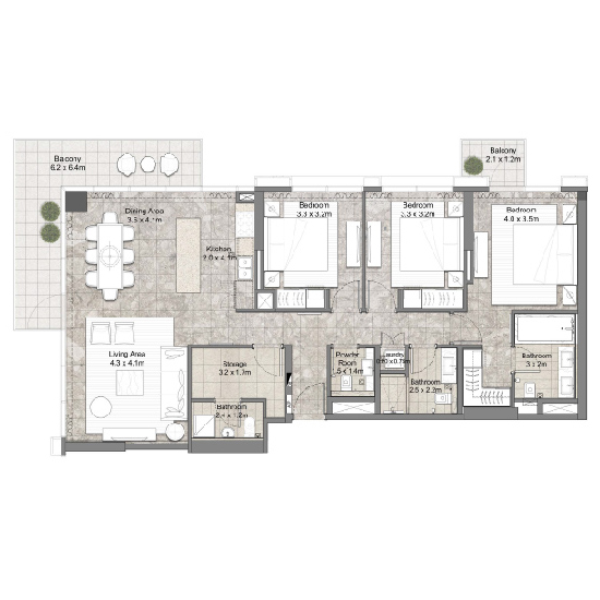 Emaar Golf Suites 3 Beds Layout