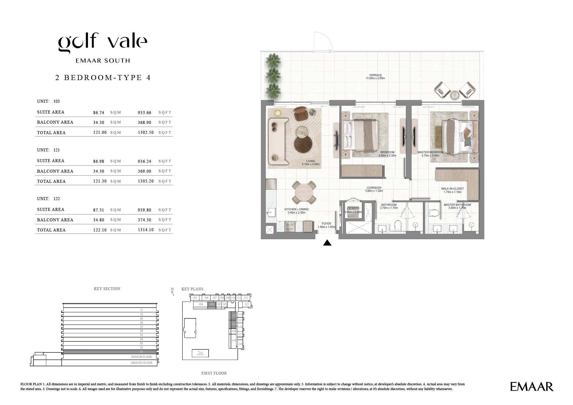 Emaar Golf Vale 2 Beds Layout