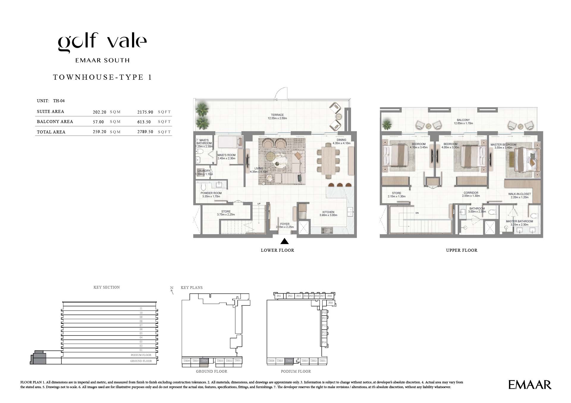 Emaar Golf Vale 3 Beds Layout