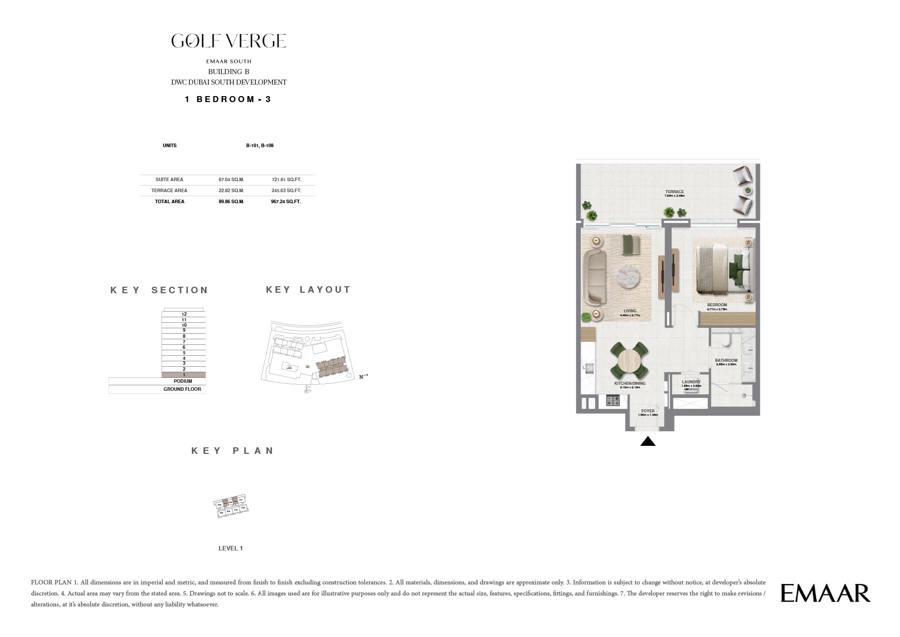 Emaar Golf Verge 1 Bed Layout