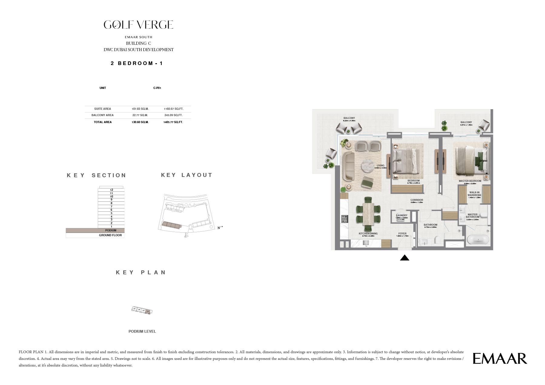 Emaar Golf Verge 2 Beds Layout