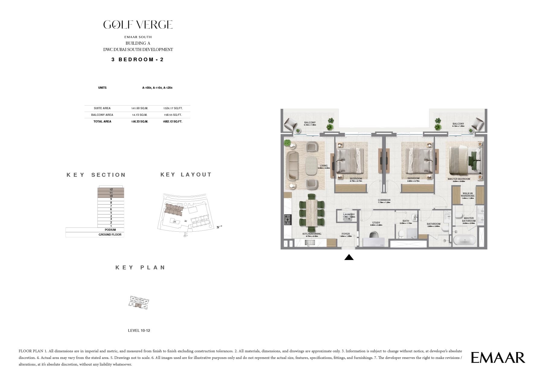 Emaar Golf Verge 3 Beds Layout