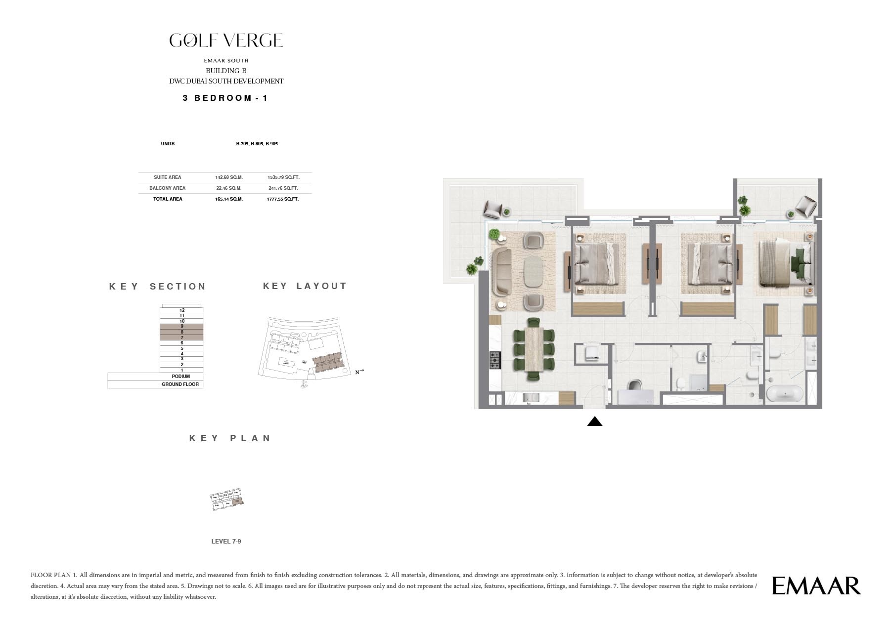 Emaar Golf Verge 3 Beds Layout