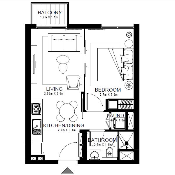 Emaar Golf Ville 1 Bed Layout